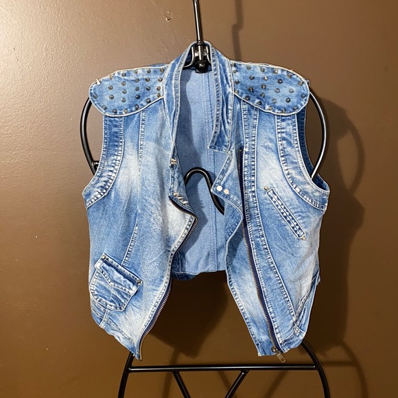 Gold Spiked Denim Jacket - Picture 3 of 5